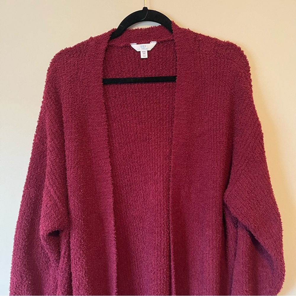 Time & Tru 22w-26w Cozy Open-Front Women's Cardigan Sweater - Wine